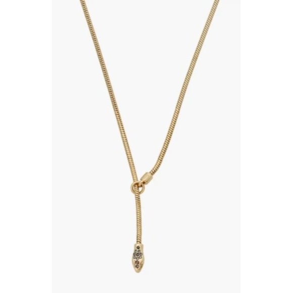 All Saints Necklace Gold Plated Pave Snake Head Lariat Pendant Slide - Picture 3 of 12
